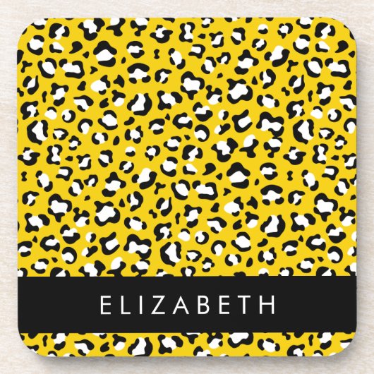 Luipaard Print, Vlekken, Gele Luipaard, Jouw naam Bier Onderzetter (Voorkant)