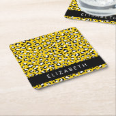 Luipaard Print, Vlekken, Gele Luipaard, Jouw naam Kartonnen Onderzetters (Schuin)