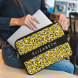 Luipaard Print, Vlekken, Gele Luipaard, Jouw naam Laptop Sleeve