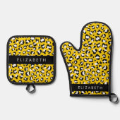 Luipaard Print, Vlekken, Gele Luipaard, Jouw naam Ovenwant & Pannenlap Set (Voorkant)
