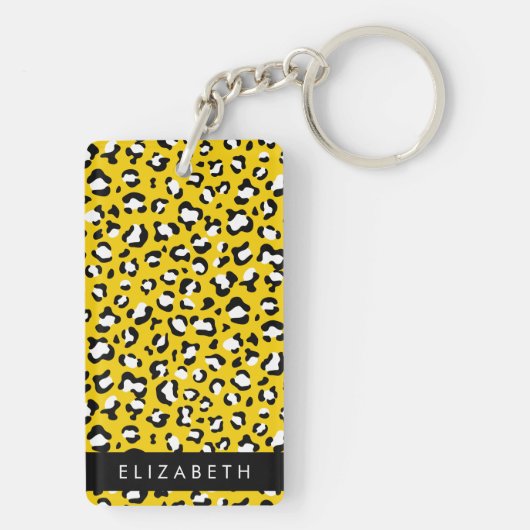 Luipaard Print, Vlekken, Gele Luipaard, Jouw naam Sleutelhanger (achterkant)