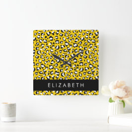 Luipaard Print, Vlekken, Gele Luipaard, Jouw naam Vierkante Klok