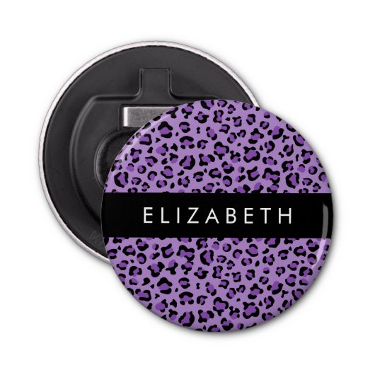 Luipaard Print, Vlekken, Paarse luipaard, Jouw naa Button Flesopener (Voorkant)