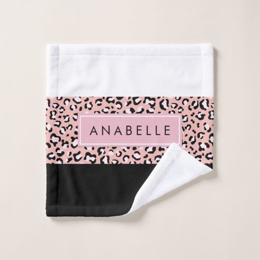 Luipaard Print, Vlekken, Roze Luipaard, Jouw naam Bad Handdoek (Wasdoekje)