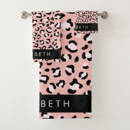 Luipaard Print, Vlekken, Roze Luipaard, Jouw naam Bad Handdoek
