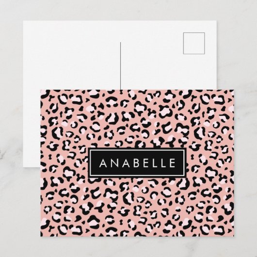 Luipaard Print, Vlekken, Roze Luipaard, Jouw naam Briefkaart (Voorkant / Achterkant)