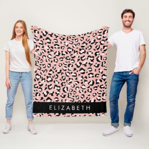 Luipaard Print, Vlekken, Roze Luipaard, Jouw naam Fleece Deken