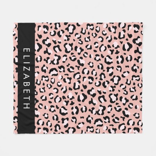 Luipaard Print, Vlekken, Roze Luipaard, Jouw naam Fleece Deken (Voorkant (Horizontaal))