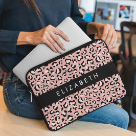 Luipaard Print, Vlekken, Roze Luipaard, Jouw naam Laptop Sleeve