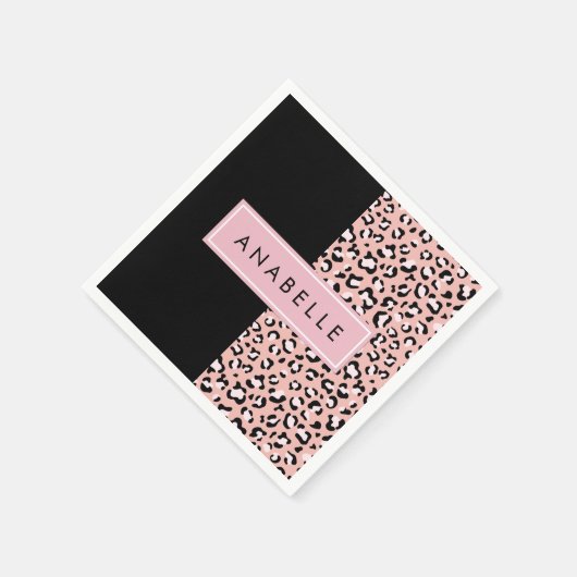Luipaard Print, Vlekken, Roze Luipaard, Jouw naam Servet (Hoek)