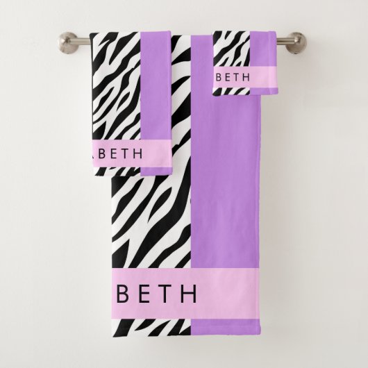 Luipaard Print, Zebra Print, Paarse, Jouw naam Bad Handdoek (Insitu)