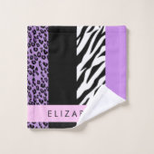 Luipaard Print, Zebra Print, Paarse, Jouw naam Bad Handdoek (Wasdoekje)