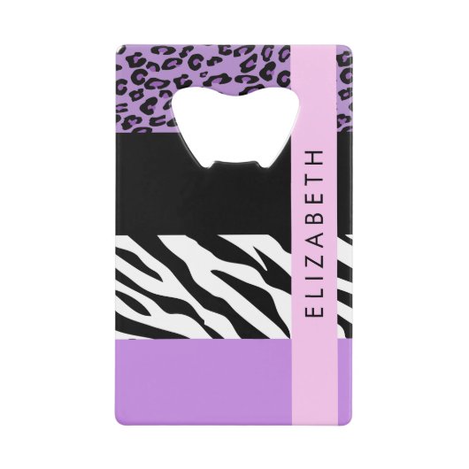 Luipaard Print, Zebra Print, Paarse, Jouw naam Creditkaart Flessenopener (Voorkant)
