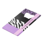 Luipaard Print, Zebra Print, Paarse, Jouw naam Creditkaart Flessenopener (Achterkant Gekanteld)