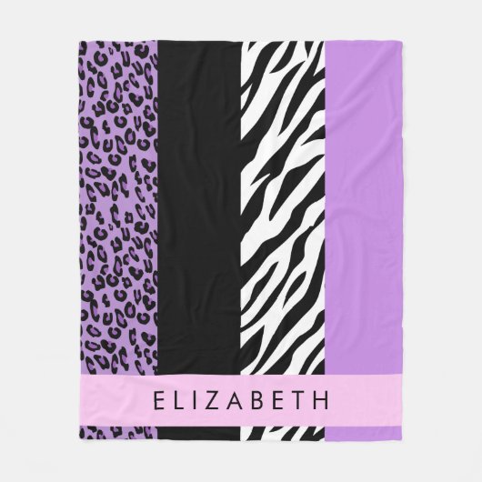 Luipaard Print, Zebra Print, Paarse, Jouw naam Fleece Deken (Voorkant)