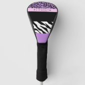 Luipaard Print, Zebra Print, Paarse, Jouw naam Golfheadcover (Voorkant)