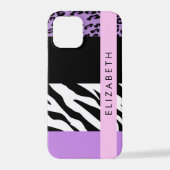 Luipaard Print, Zebra Print, Paarse, Jouw naam iPhone Hoesje (Achterkant)