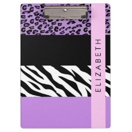 Luipaard Print, Zebra Print, Paarse, Jouw naam Klembord