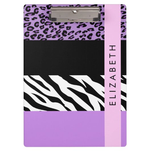 Luipaard Print, Zebra Print, Paarse, Jouw naam Klembord (Voorkant)