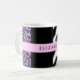 Luipaard Print, Zebra Print, Paarse, Jouw naam Koffiemok