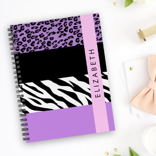 Luipaard Print, Zebra Print, Paarse, Jouw naam Notitieboek