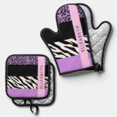 Luipaard Print, Zebra Print, Paarse, Jouw naam Ovenwant & Pannenlap Set (Voorkant / Achterkant)