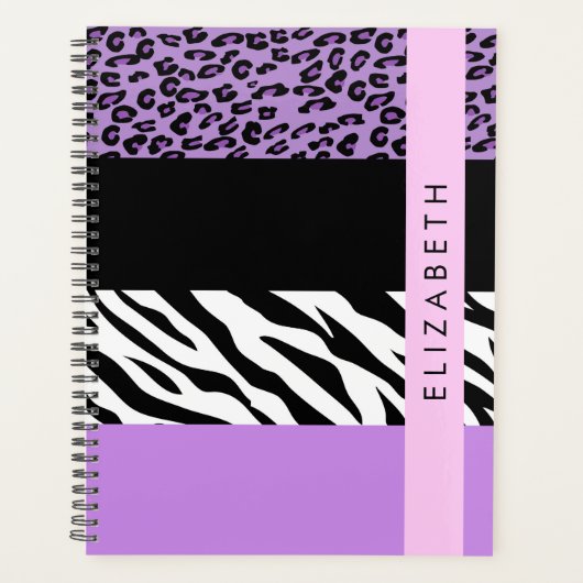 Luipaard Print, Zebra Print, Paarse, Jouw naam Planner (Voorkant)