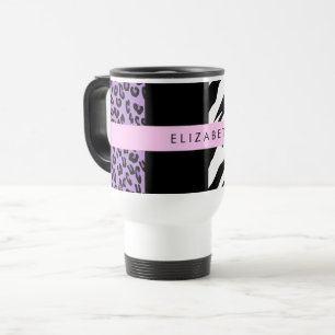 Luipaard Print, Zebra Print, Paarse, Jouw naam Reisbeker