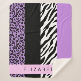 Luipaard Print, Zebra Print, Paarse, Jouw naam Sherpa Deken