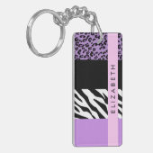 Luipaard Print, Zebra Print, Paarse, Jouw naam Sleutelhanger (Voorkant Links)