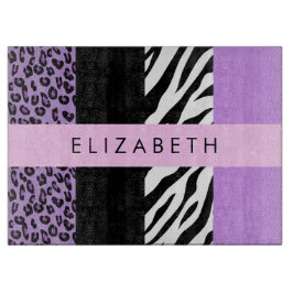 Luipaard Print, Zebra Print, Paarse, Jouw naam Snijplank