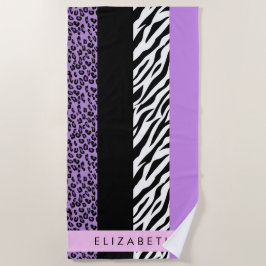 Luipaard Print, Zebra Print, Paarse, Jouw naam Strandlaken