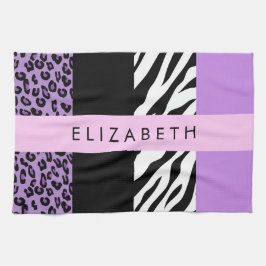 Luipaard Print, Zebra Print, Paarse, Jouw naam Theedoek
