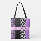 Luipaard Print, Zebra Print, Paarse, Jouw naam Tote Bag (Achterkant)
