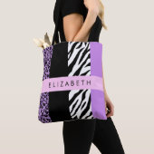 Luipaard Print, Zebra Print, Paarse, Jouw naam Tote Bag (Dichtbij)