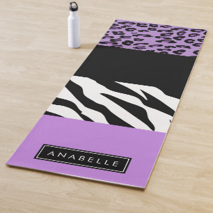 Luipaard Print, Zebra Print, Paarse, Jouw naam Yogamat