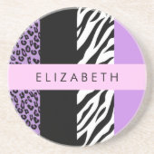 Luipaard Print, Zebra Print, Paarse, Jouw naam Zandsteen Onderzetter (Voorkant)