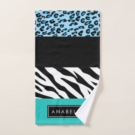 Luipaard Print, Zebraprint, Blauw, Jouw naam Bad Handdoek (Handdoek)