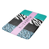Luipaard Print, Zebraprint, Blauw, Jouw naam Badmat (Gekanteld)