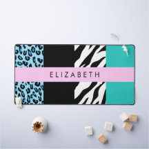 Luipaard Print, Zebraprint, Blauw, Jouw naam