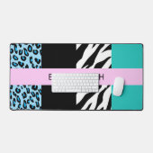 Luipaard Print, Zebraprint, Blauw, Jouw naam Bureaumat (Keyboard & Muis)