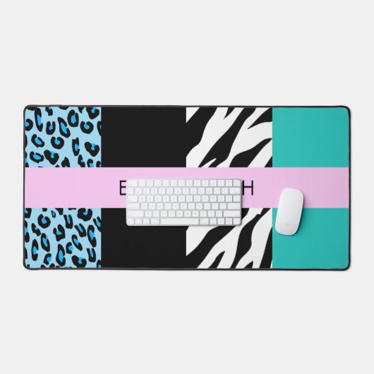 Luipaard Print, Zebraprint, Blauw, Jouw naam Bureaumat (Keyboard & Muis)