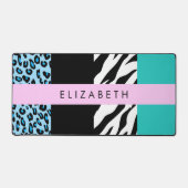 Luipaard Print, Zebraprint, Blauw, Jouw naam Bureaumat (Voorkant)