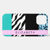 Luipaard Print, Zebraprint, Blauw, Jouw naam Case-Mate iPhone Case (Achterkant (horizontaal))