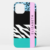 Luipaard Print, Zebraprint, Blauw, Jouw naam Case-Mate iPhone Case (Achterkant)