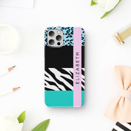 Luipaard Print, Zebraprint, Blauw, Jouw naam Case-Mate iPhone Case