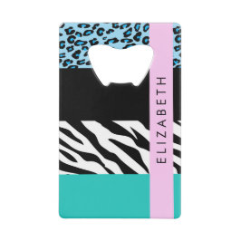 Luipaard Print, Zebraprint, Blauw, Jouw naam Creditkaart Flessenopener