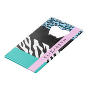 Luipaard Print, Zebraprint, Blauw, Jouw naam Creditkaart Flessenopener (Achterkant Gekanteld)