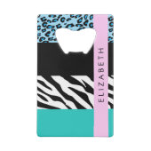 Luipaard Print, Zebraprint, Blauw, Jouw naam Creditkaart Flessenopener (Achterkant)