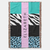 Luipaard Print, Zebraprint, Blauw, Jouw naam Deken (Voorkant Verticaal)